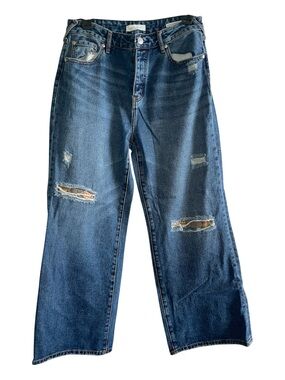 Cleo + Wolf High Rise Straight Leg Jeans Blue Distressed Patch Style 29x30